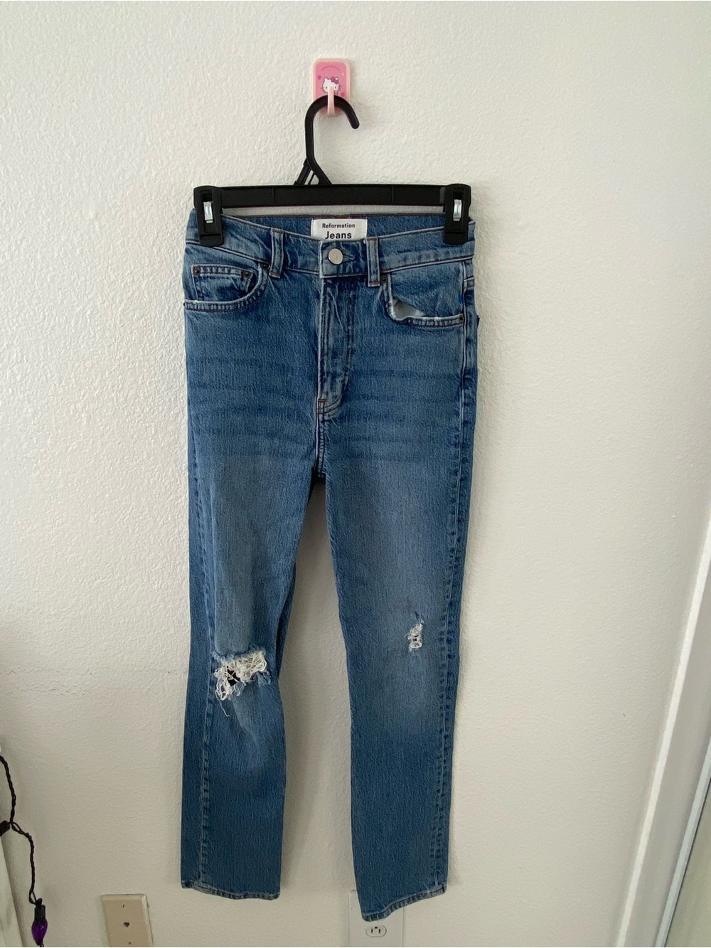 Reformation Straight-Leg Distressed Blue Jeans